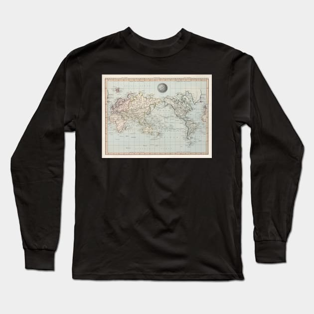 Old World Map (1845) Vintage Global Continents Atlas Long Sleeve T-Shirt by Bravuramedia